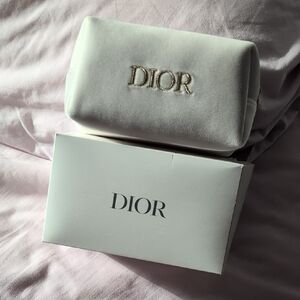 Dior Cream Cosmetic Bag with Gold Logo